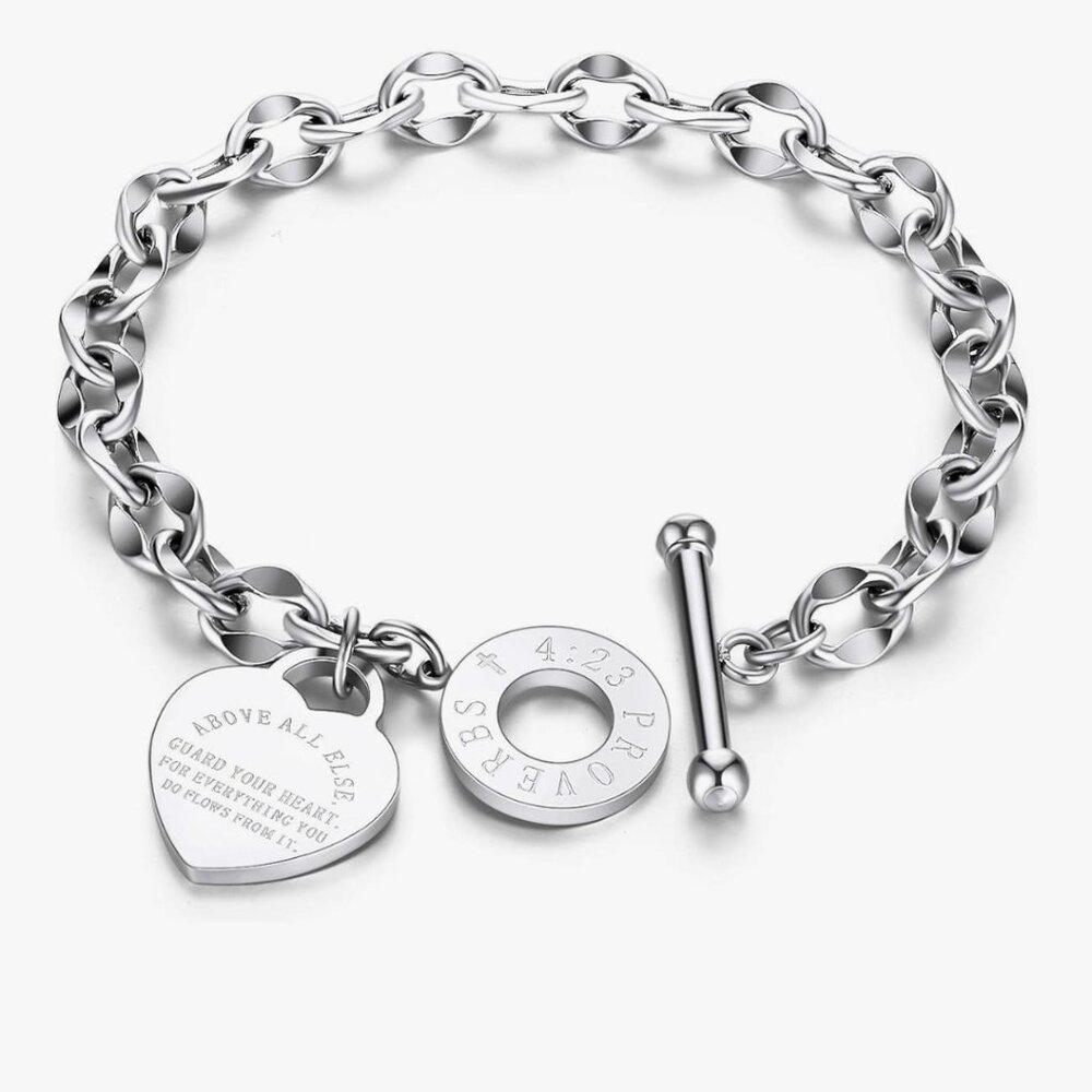 316L Stainless Steel Love Heart Charm Bracelet for Women